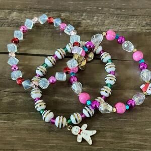 Erimish Crystal Pave Beaded Bracelets Set Of 3 Multicolored Holiday Themed New